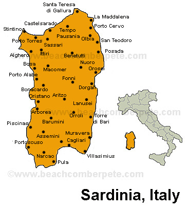 Map of Sardinia, Italy